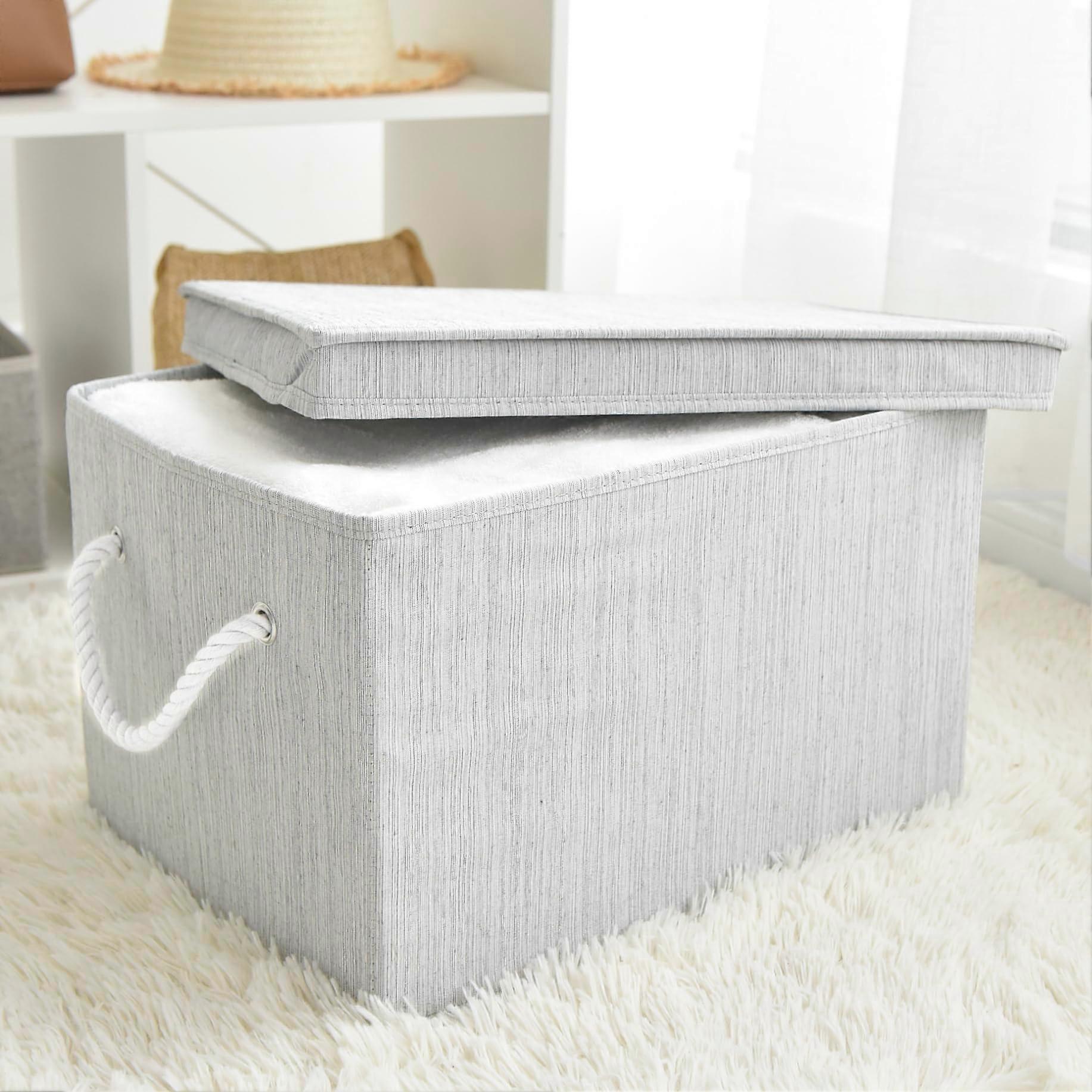 2Pack Fabric Storage Bins with Lids and Handles, Foldable Large Baskets for Closet and Shelves, Grey 34L