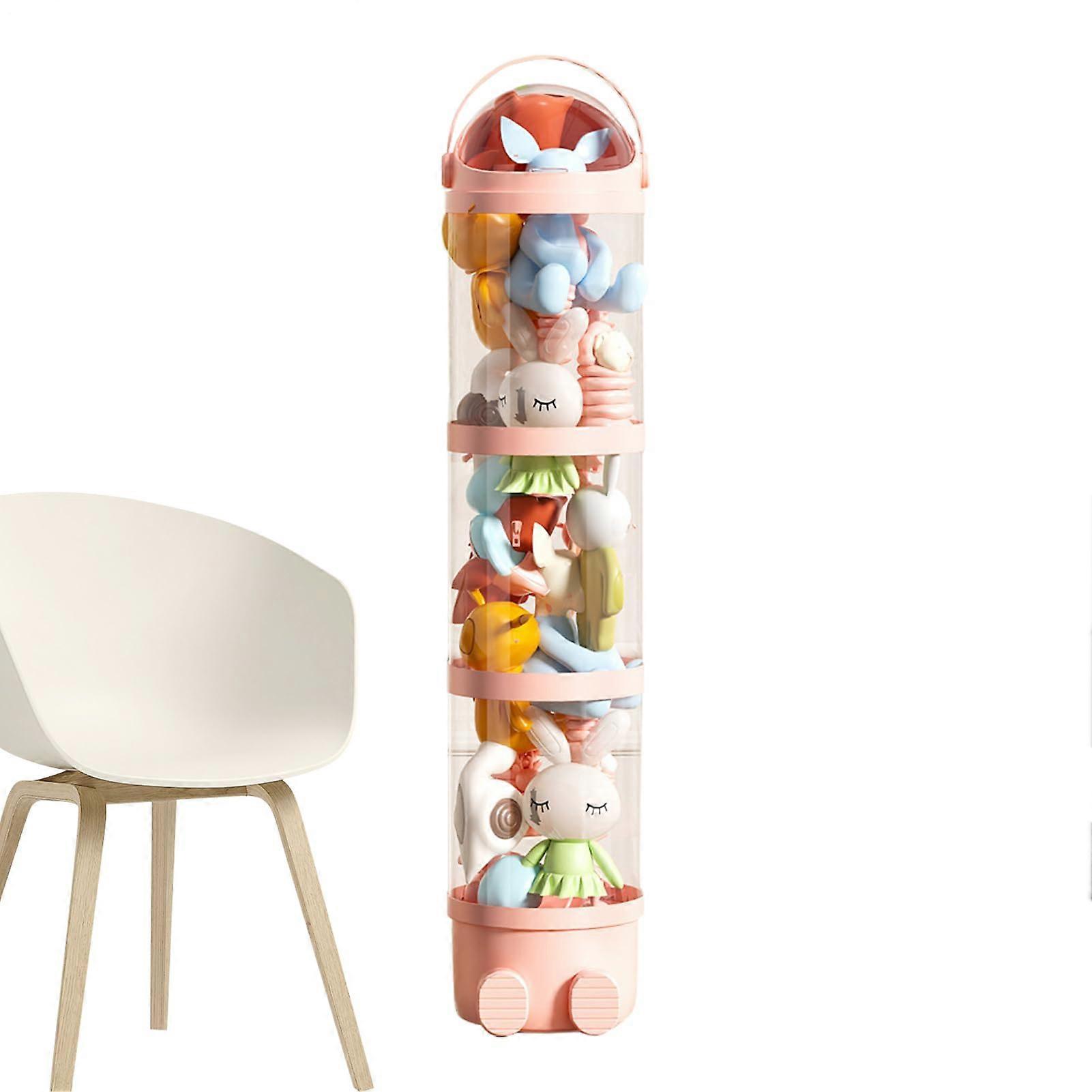 Toy Storage Organizer with Transparent 4Layer Vertical Design, Stuffed Animal Storage Bin, Pink