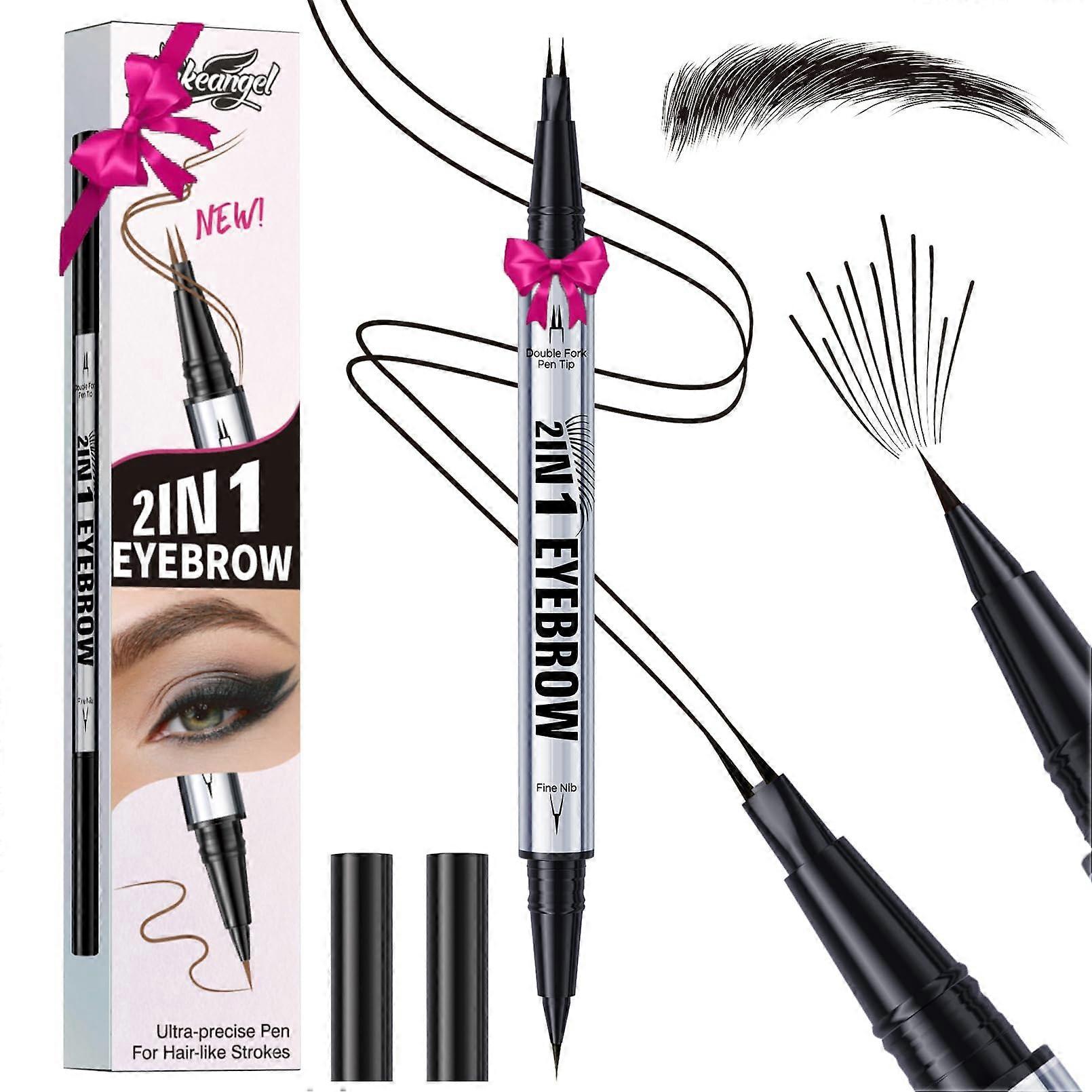 Waterproof Microblading Eyebrow Pencil with 4Tip Applicator, LongLasting Smudgeproof Black