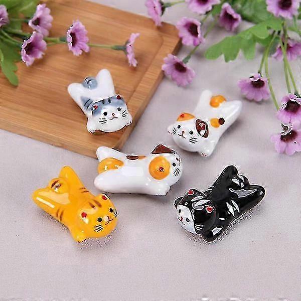 Lucky Cat Ceramic Chopsticks Set - 5 Pieces | Home Kitchen Gift