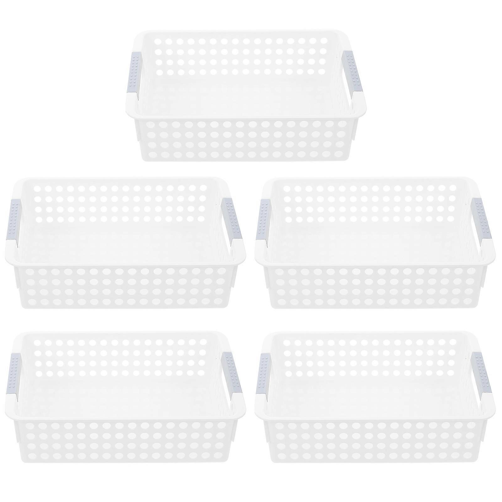 Plastic Storage Basket For Home 5Pcs White Rectangular Ventilated Hollow Design Inside