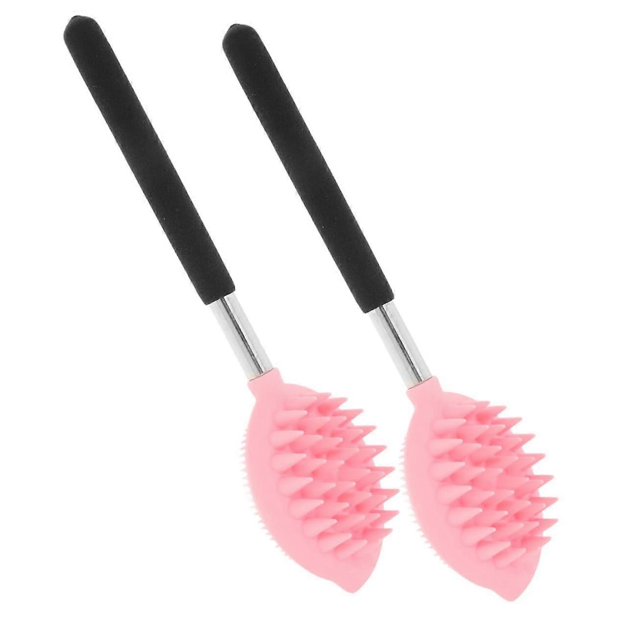 Silicone Back Scrubber Shower Brush with Long Handle, DualSided Exfoliating Bath Brush 2pcs