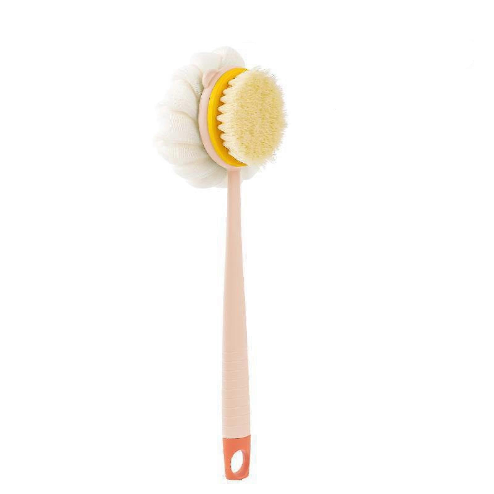 Bath Back Scrubber with Long Handle, DoubleSided Soft Bristle and Sponge for Gentle Exfoliation