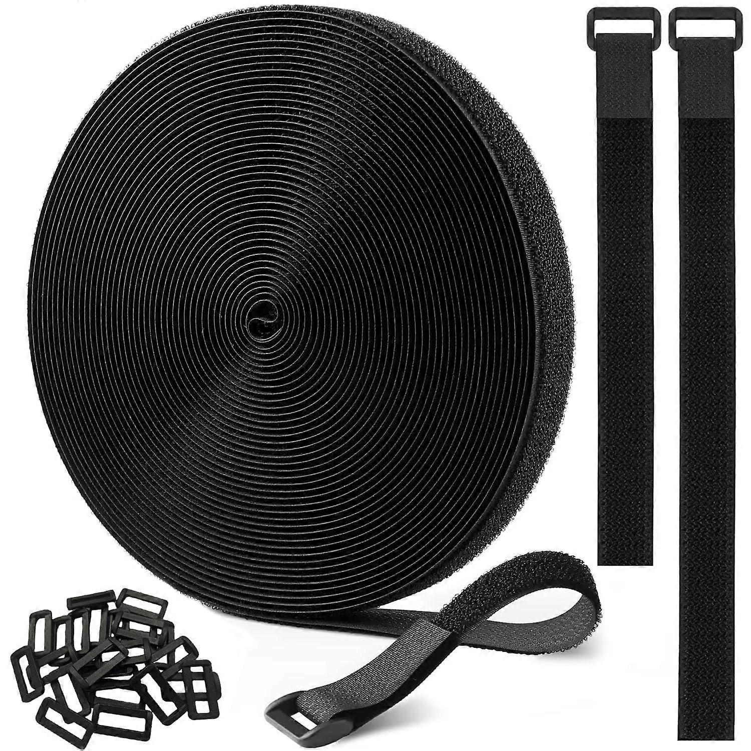 Reusable Cable Straps with 24 Buckles 1'x16Ft Adjustable Hook and Loop Ties for Wire Management