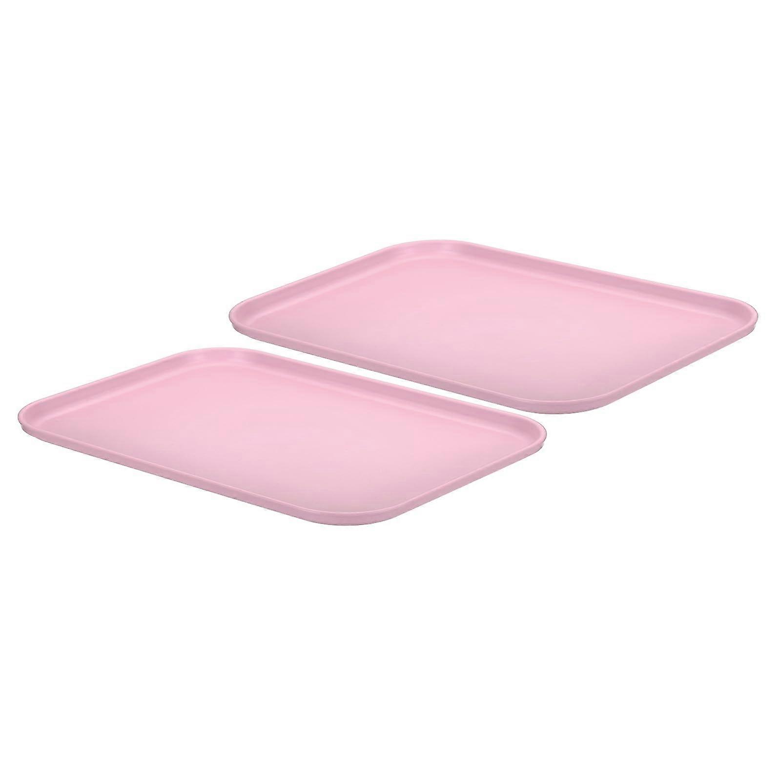 Plastic Serving Tray Set, 2 Pcs Large Reusable Pink Rectangular Fast Food Platter for Party and Restaurant
