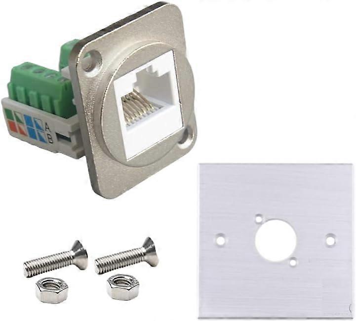 RJ45 Ethernet Connector CAT5e Panel Mount with Nut Black Silver for Speed Networks