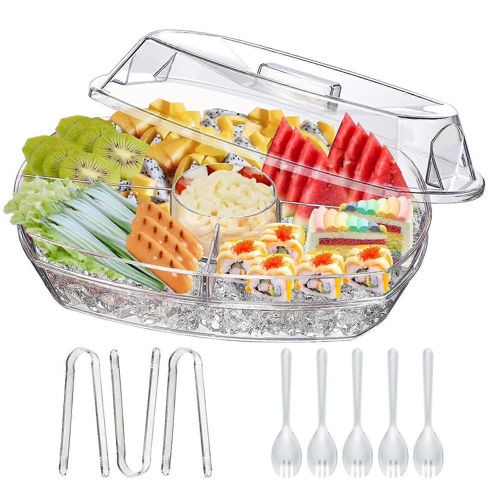 Ice Serving Tray Three Tier Clear Platter with Lid for Cold Snacks Fruit Veggies Party Use