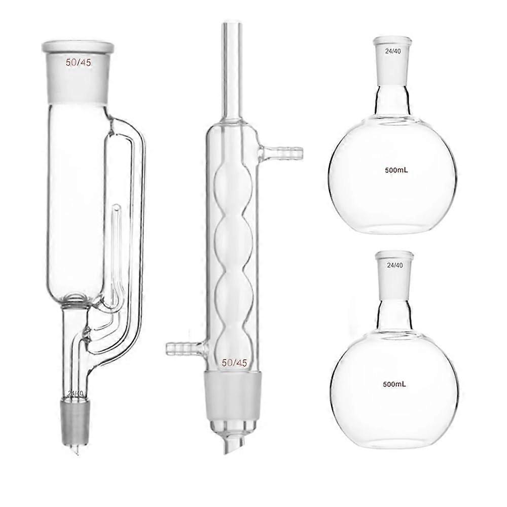 500ml 24/40 Glass Condenser Laboratory Glassware Set with Two Flat Bottom Flasks for Science