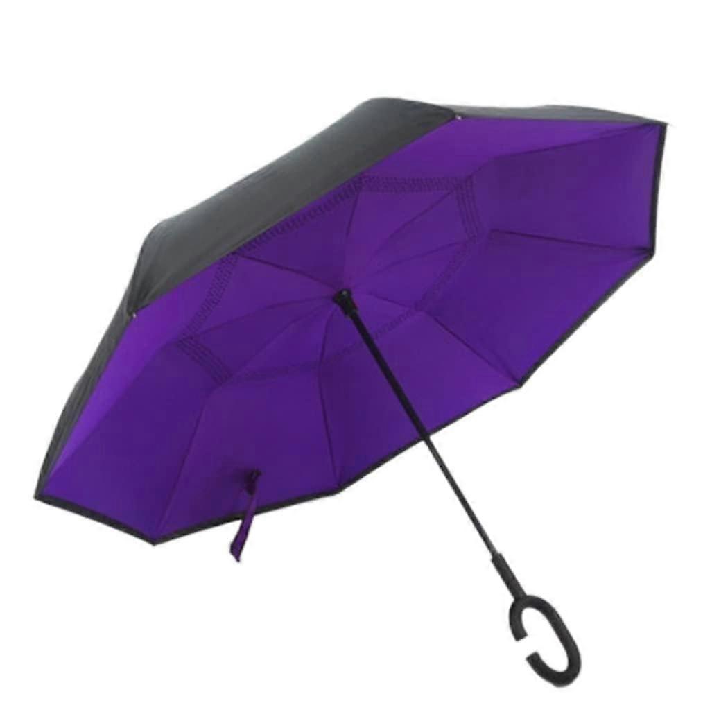 Inverted Umbrella with C Shaped Handle, Double Layer Windproof Reverse Folding Design for Travel