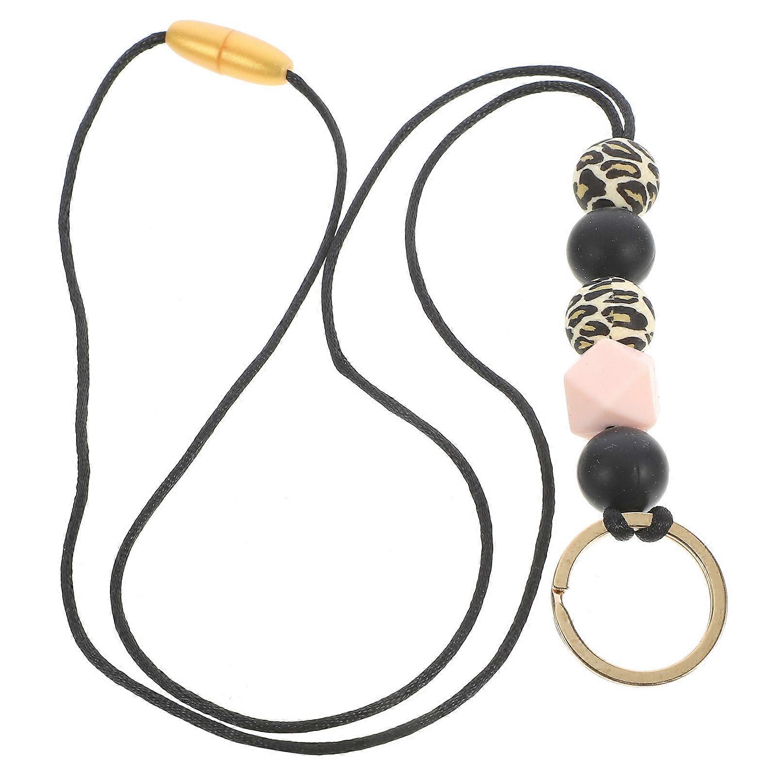 Leopard Beads Lanyard for Id Badge Multi-Function Wood Material