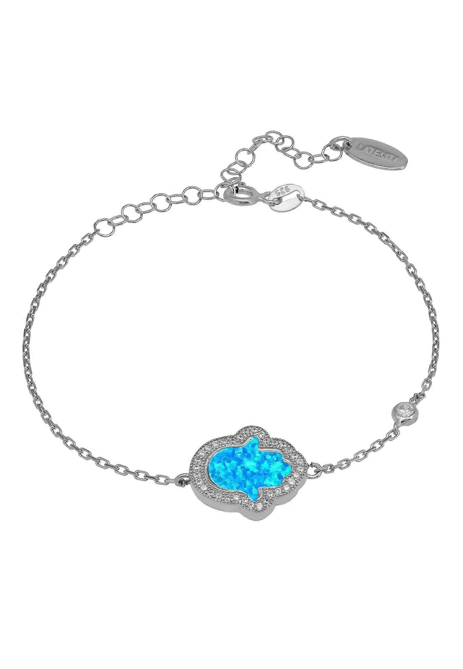 Hamsa Opalite Turquoise Blue Bracelet Silver