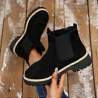 Willtoo Damen-Wildlederstiefeletten, weiter Schaft, Blockabsatz, runde Zehenpartie, Anziehlasche, rutschfest, zum Hineinschlüpfen, Schwarz – Geeignet für Herbst/Winter