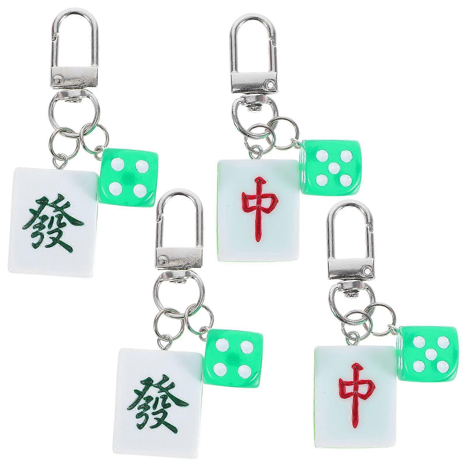 4Pcs Chinese Style Mahjong Tile Keychains Unique Keychains Chic Bag Pendants