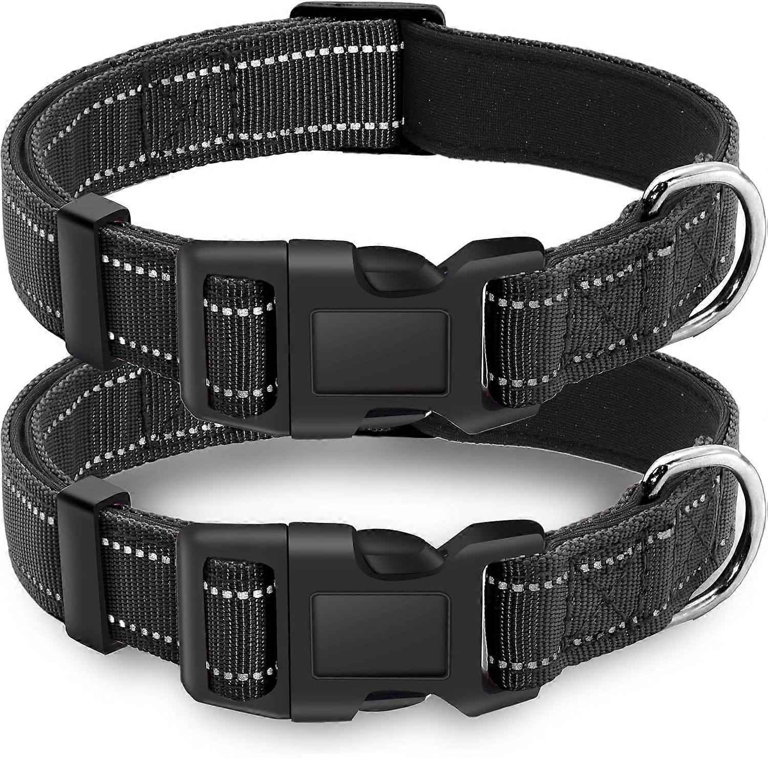 2 Pack Reflective Dog Collar with Safety Locking Buckle, Adjustable Soft