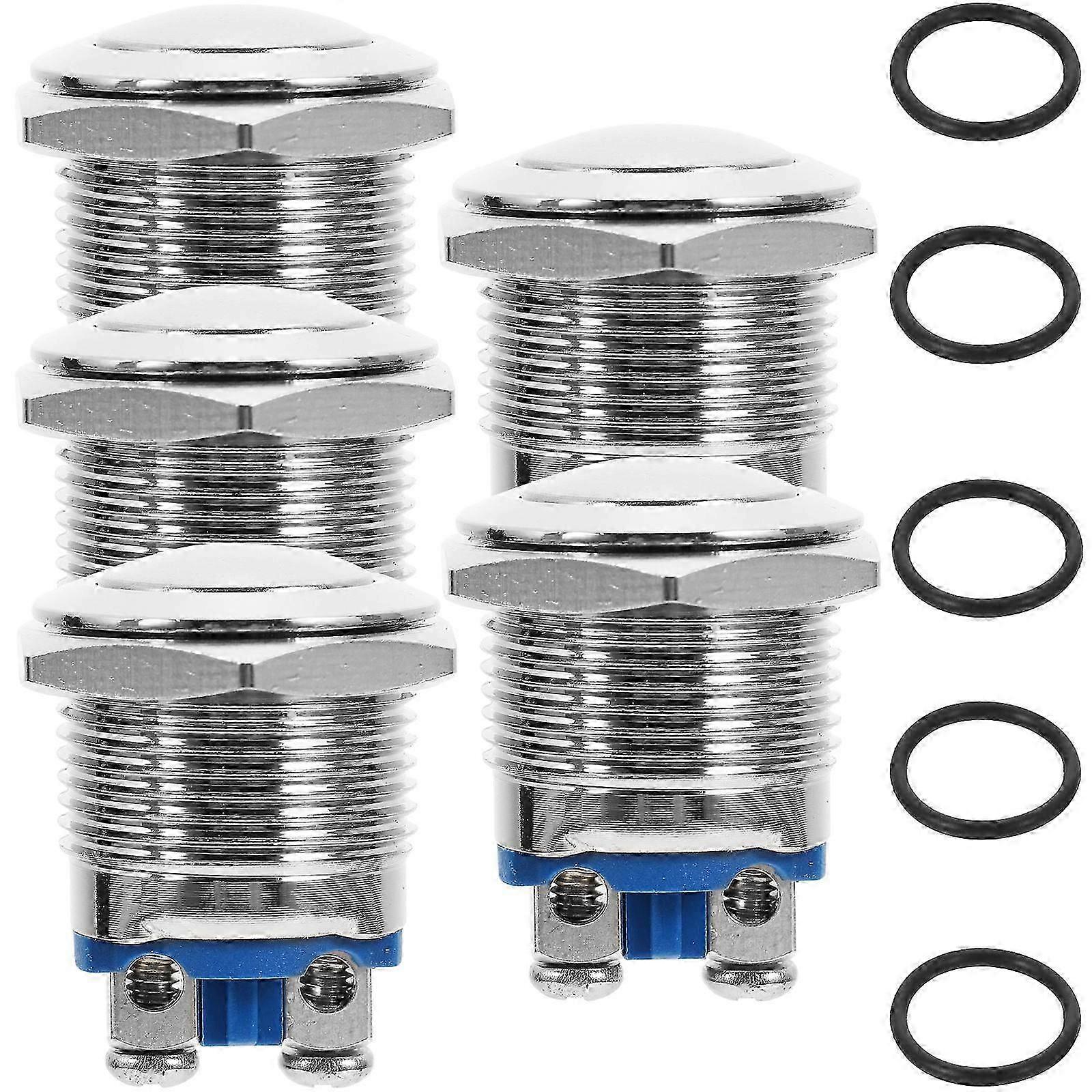 Momentary Push Button 5Pcs Flat Top Switch For Indoor Wet Environments Durable Silver
