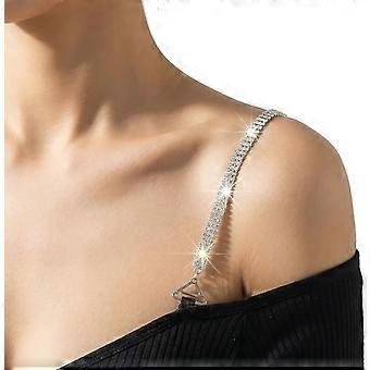 2PCS Rhinestone Bra Straps, Bling Silver Bras Straps Replacement for Women, Detachable Crystal Chain Bra for Strapless Backless Dress, Adjustable Crys