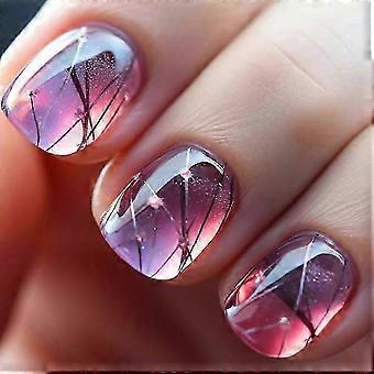 24pcs Short Round False Nails French Blue Sparkling Pearl White Wavy Love Heart Full Cover Detachable Press On Nail Tips 25-26