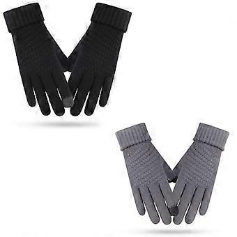 Paar winter warme gebreide fleece jacquard handschoenen (grijs+zwart) 2 paar
