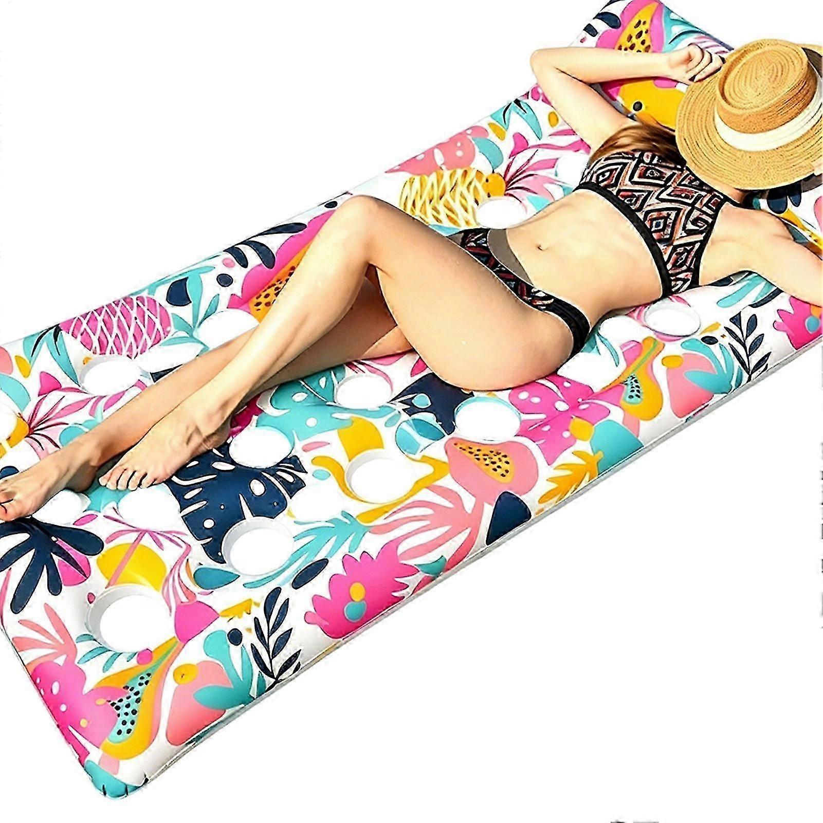 Pool Lounger Float Tropical Leaf Print Sunbathing Chair With Headrest