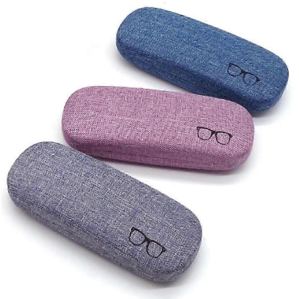 3Pack Hard Shell Eyeglasses Case Protector Linen Fabrics Large Glasses Case Concise