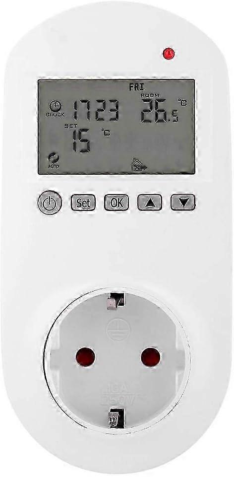 Digital Thermostat Socket, Digital Programmable Socket with Large LCD Display, Wireless Room Temperature Controller, Built-in Heating Temperature Sens