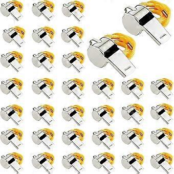 Coach Whistle,35Pack Football Referee Whistle with Lanyard for Emergency Sports Training Referee1 (Silver) (Silver) (stainless steel)
