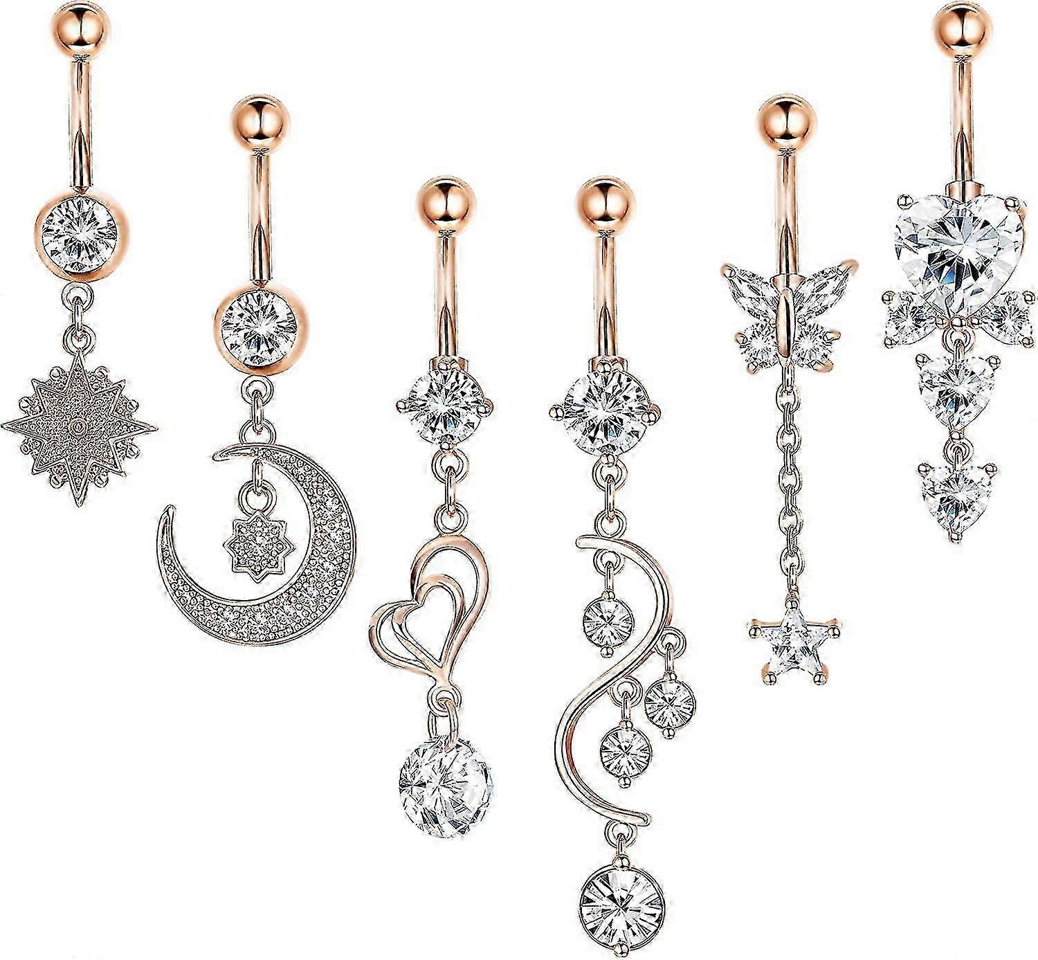 6pcs Belly Button Rings Dangle,surgical Steel