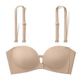 Damen-BH, trägerlos, vorne geschlossen, kabellos, Push-up, rutschfest, nahtlos, Bandeau-BH mit abnehmbaren Trägern