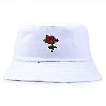 Rose bestickter Eimerhut Herren Damen Outdoor Sonnencreme Sonnenhut (schwarz)