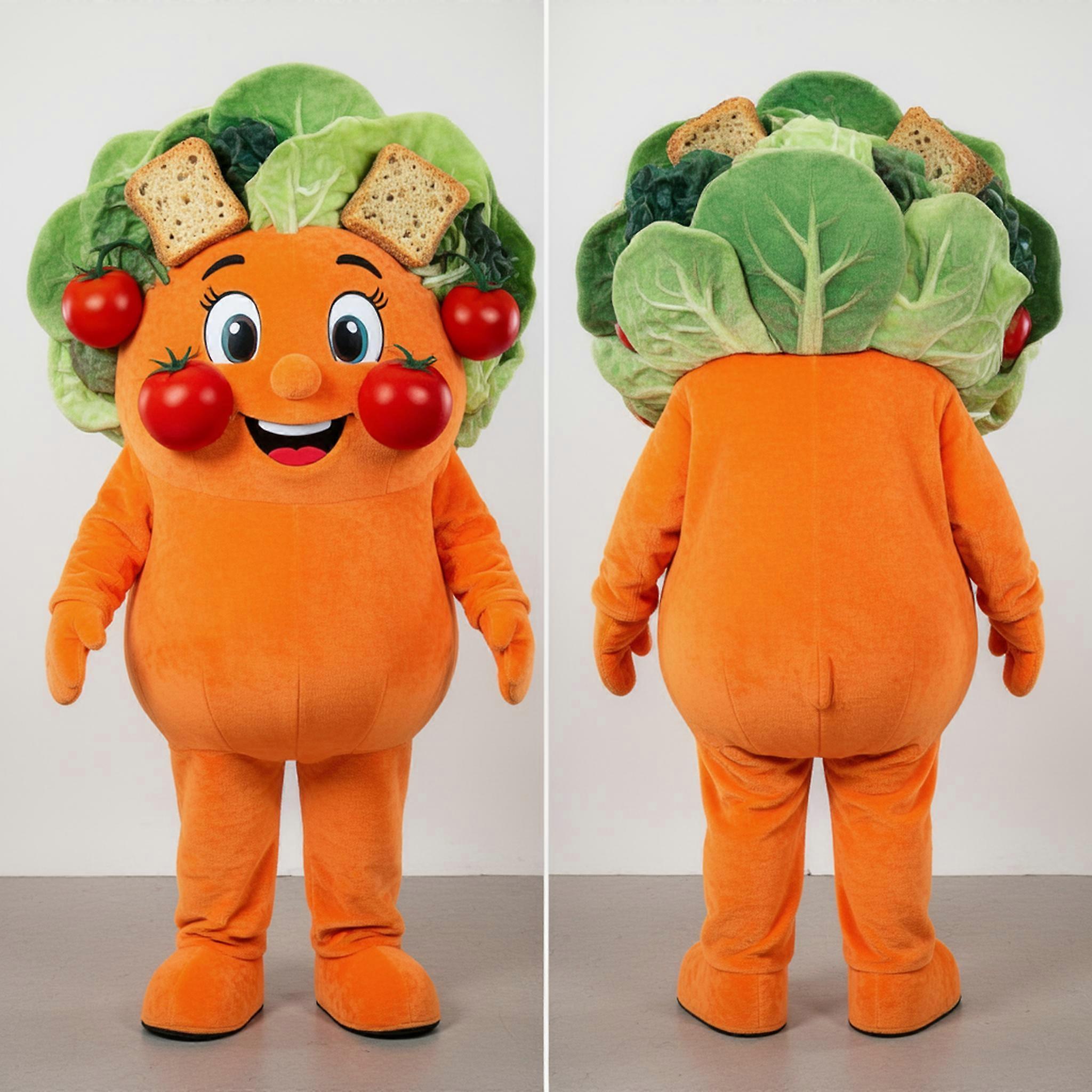 MASTICOT Vibrant Orange Cheerful Caesar Salad Mascot