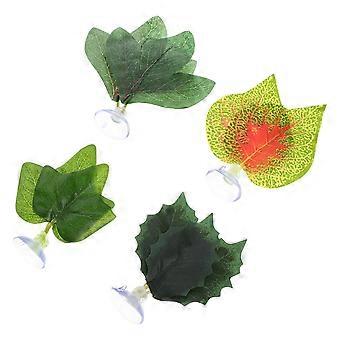 Aquarium Fake Plant Plastic Leaf for Fish Tank Scene Decoration 4Pcs