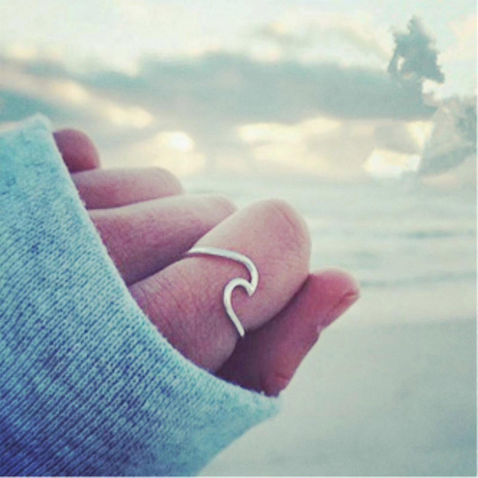 Simple Wave Ring Charm Ring Ocean Sea Wave Ring Holiday Promise Statement Ring