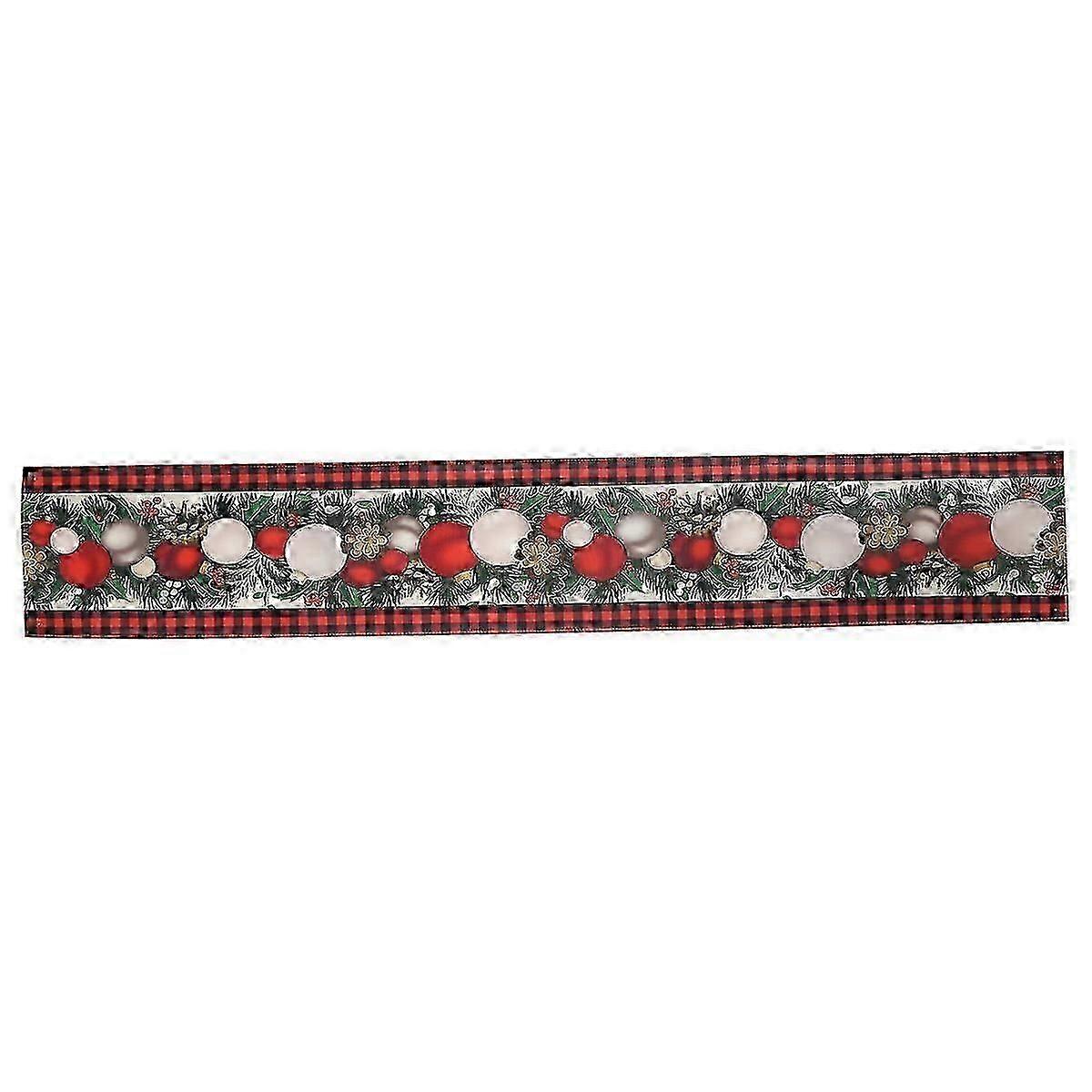 Linen table runner. Red and black checkered. 183 cm long (QV)