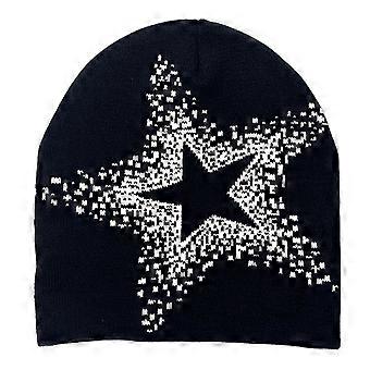 Knitted Jacquard Beanie with Five-Pointed Star Pattern, Unisex Cuffed Streetwear Hat for Couples, Warm Winter Headwear