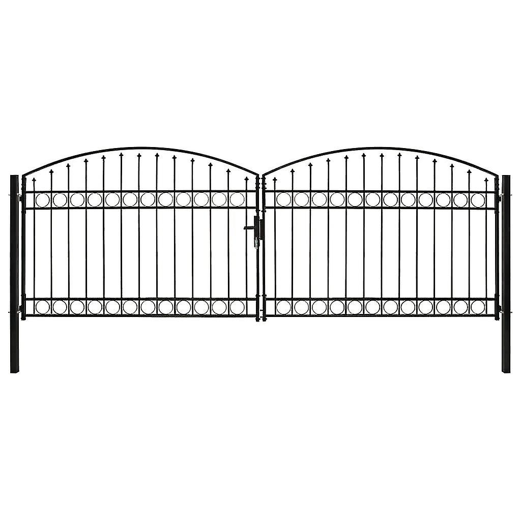 Fence Gate Double Door With Arched Top Steel 400x125 Cm Black