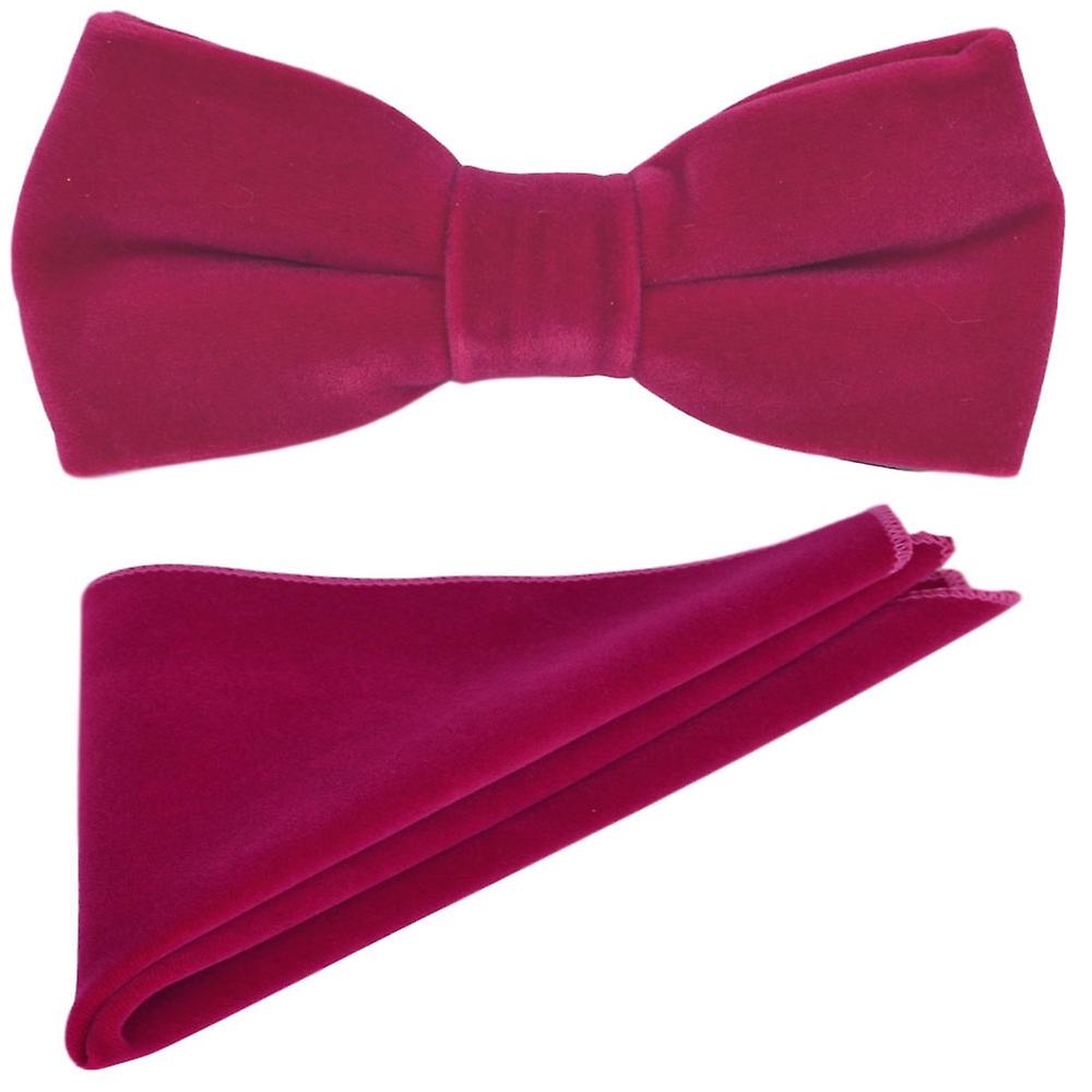Magenta Pink Velvet Bow Tie &amp; Pocket Square Set