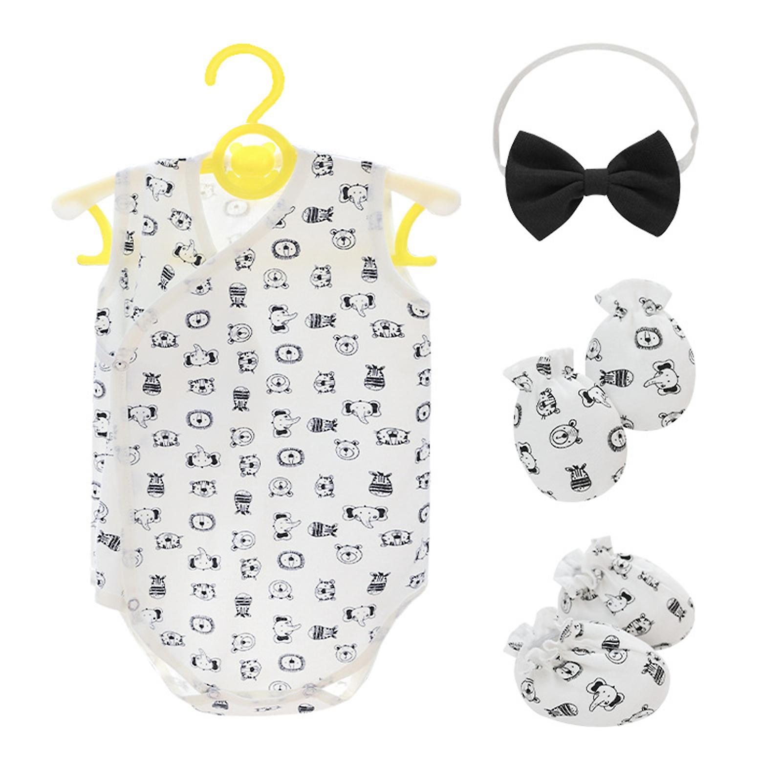 4Pcs Newborn Baby Sleeveless Onesie Rompers with Mittens Foot Covers Headband