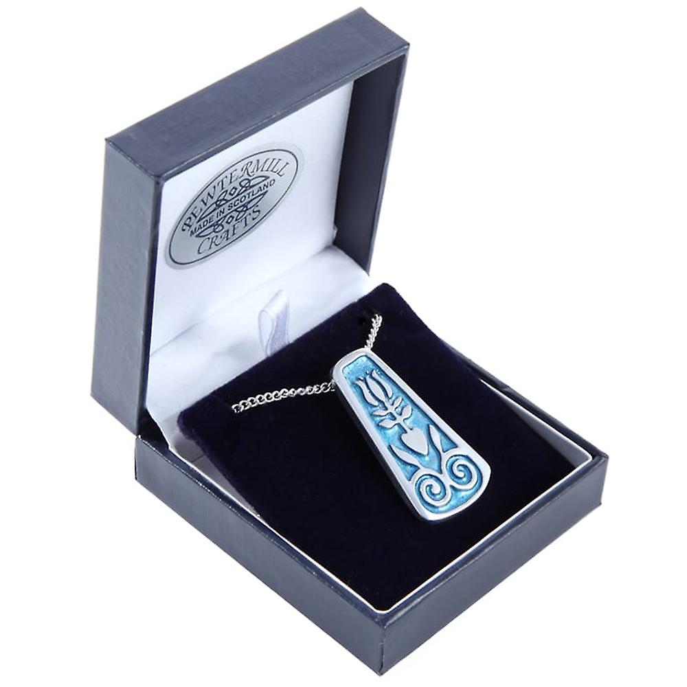 Tulip Set in Blue Enamel Pewter Pendant
