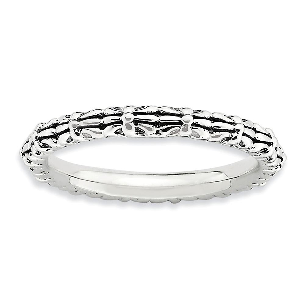 2.5mm 925 Sterling Silver Polished Patterned Oxidized Stackable Antiqued Ring-Stackable-Ring for Women - Ring Size: 5 to