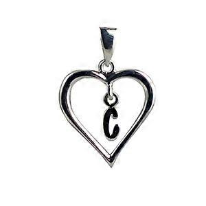 Silver heart Pendant with a hanging Initial C