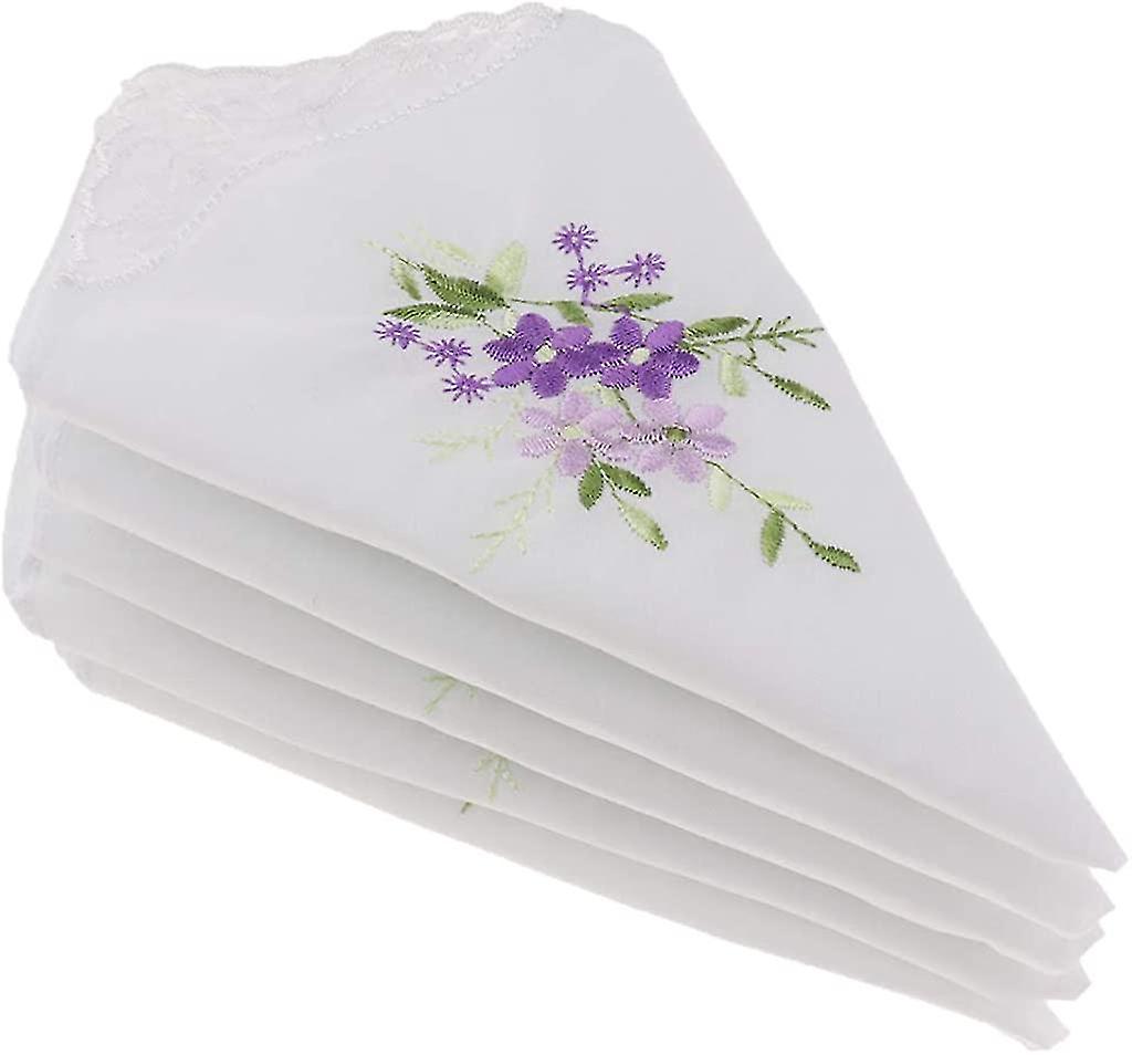 5 Pack Mulheres Senhoras Algodão Lenços Florais Bordados Com Borda de Borboleta de Renda