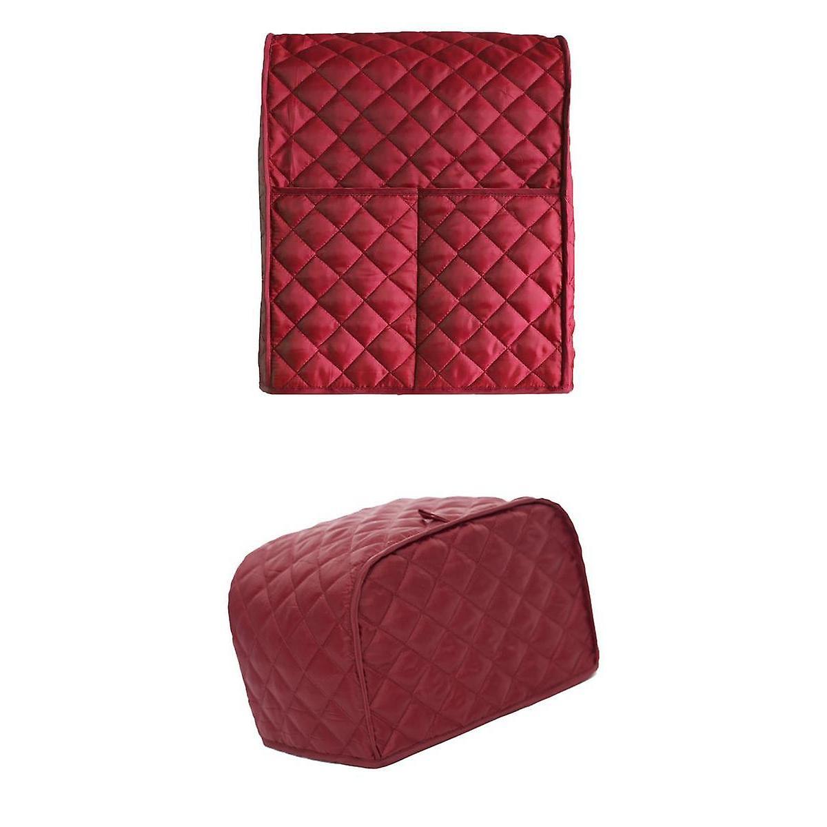 2 Piece Polyester Grid 2 Slice Bread Toaster/Mixer Dust Cover Protector Red