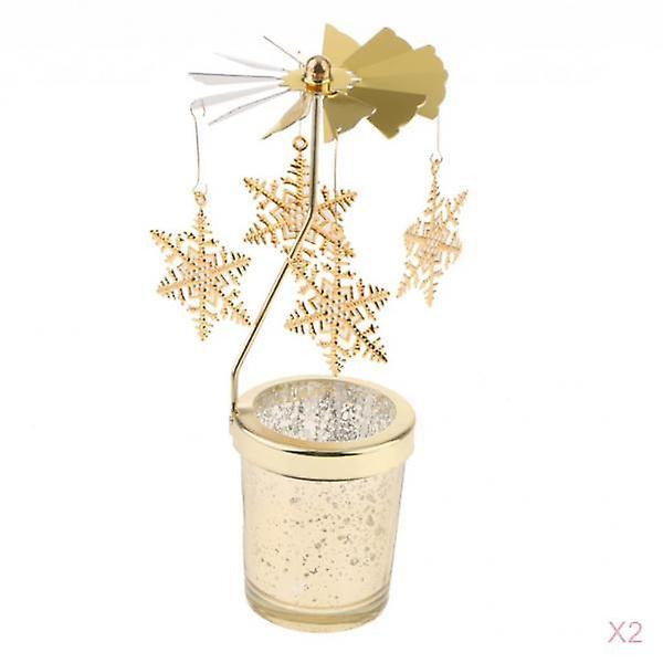 2x Rotating Candle Holder Stand Spinning Tealight Candlestick Snowflake