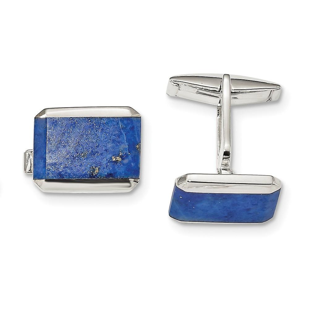 17.2mm 925 Sterling Silver Rectangle Lapis Cuff Links-Cuff Link for Men - 11.9 Grams