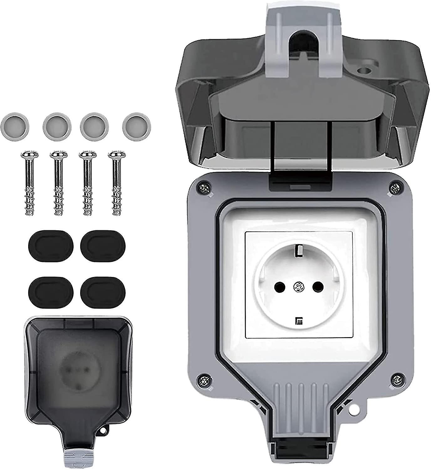 Outdoor Socket Outlet Surface-mounted, Ip66 Weatherproof Thickened Wall Socket With Switch Indicator Light 2 Compartment Outdoor 16a Garden Socket Wit