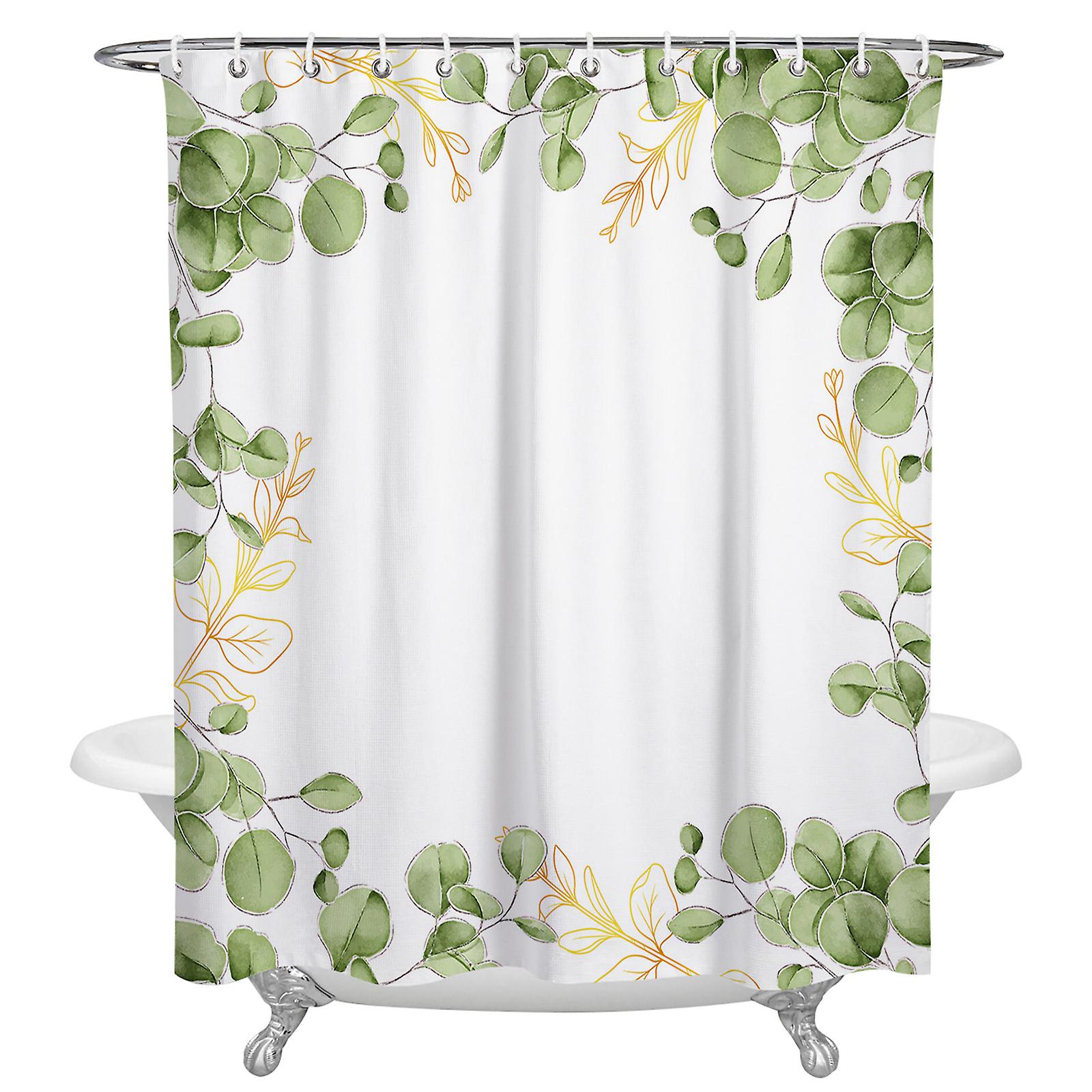 Printed Curtains Aquarelle d’été Eucalyptus Feuilles Rideau de douche Imperméable à l’eau Bain Cu 18