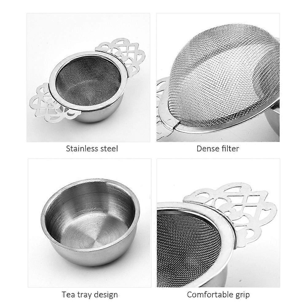 Conjunto de coadores de chá com tigela coletora de chá de aço inoxidável, filtro de chá com alças de asa dupla