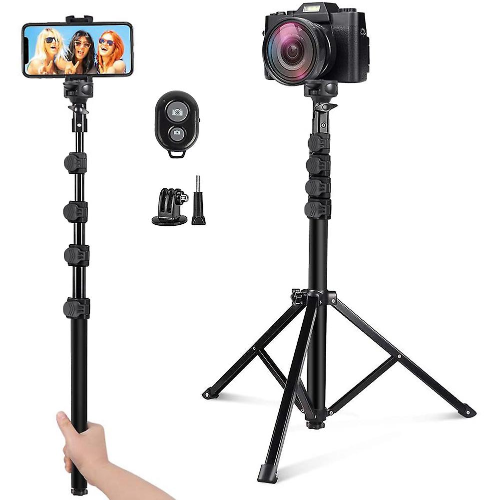 62" Extendable Selfie Stick Tripod with Bluetooth Remote for iOS, Android, GoPro