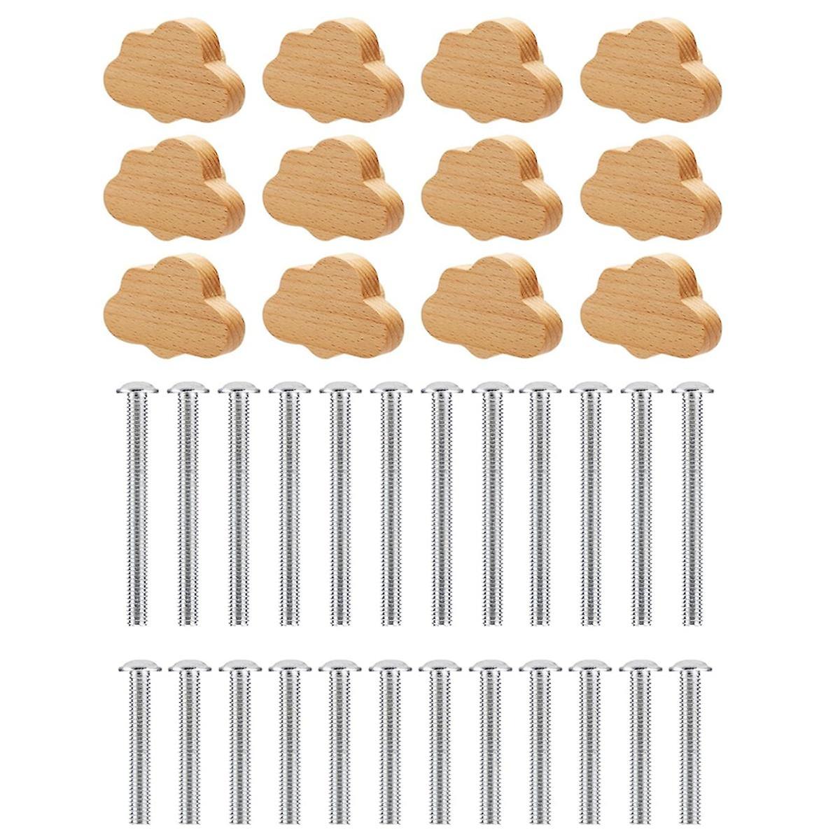 Boho Dresser Knobs- 12 Pack Durable Beech Wood Drawer Knobs Cloud-Shaped Wooden Dresser Pulls for C