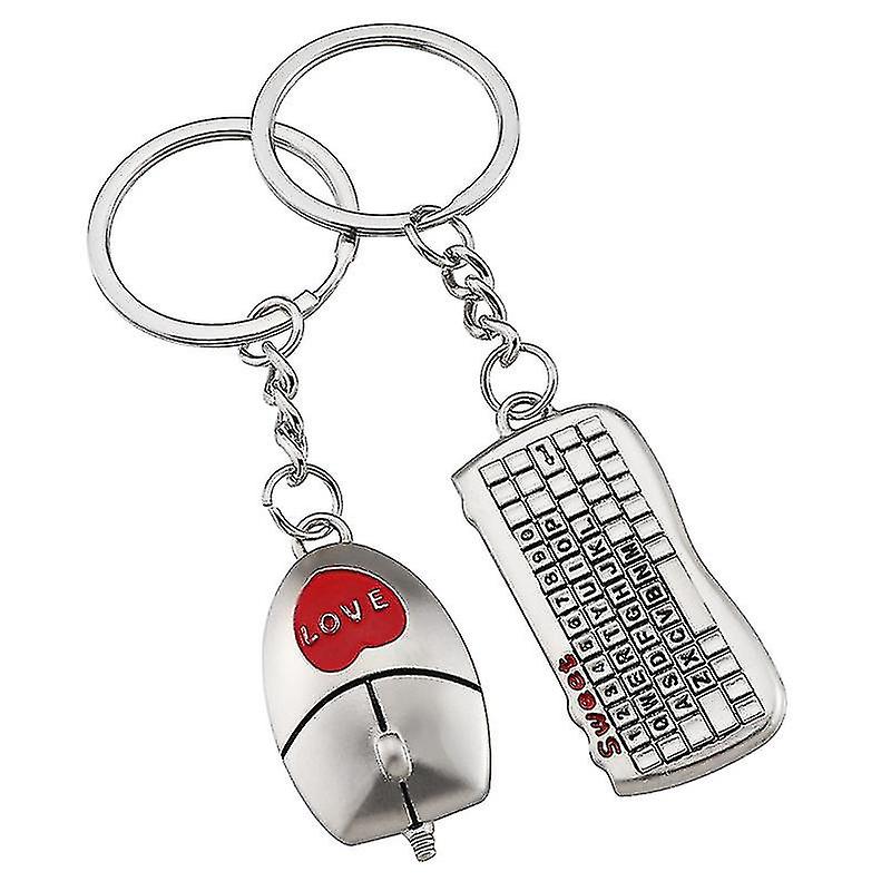 Lover Keychains Mini Mouse and Keyboard Shape Pendant Keychain - Romantic Couple Keyrings for Couples (2pcs, Silver and Red)